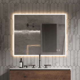 30" W x 24" H Modern Wall Mounted LED Backlit Anti-Fog Rectangular Bathroom Mirror with US standard plug, Temperature Adjustable and Memory Function T