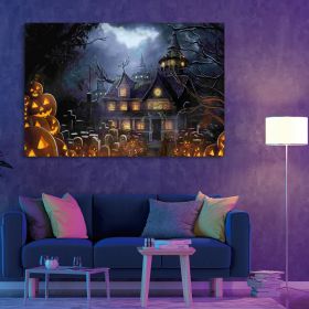 1pcs Drop-Shipping Framed Canvas Wall Art Decor Painting For Halloween, Haunted Jack-o-lanterns Farm Painting For Halloween Gift,3624in- Thickness 1.5