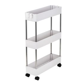 3 Tier Slim Storage Cart Mobile Shelving Unit Organizer Slide Out Storage Rolling Utility Cart Tower Rack for Kitchen Bathroom Laundry Narrow Places,