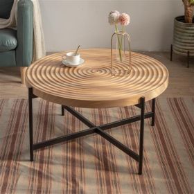 33"Modern Thread Design Round Coffee Table , MDF Table Top with Cross Legs Metal Base