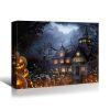 1pcs Drop-Shipping Framed Canvas Wall Art Decor Painting For Halloween, Haunted Jack-o-lanterns Farm Painting For Halloween Gift,3624in- Thickness 1.5