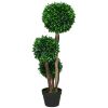 HOMCOM 3ft/35.5" Artificial 3 Ball Boxwood Topiary Tree with Pot, Indoor Outdoor Fake Plant for Home Office, Living Room Decor