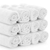 12 Pack Luxury Cotton Washcloths Large Hotel Spa Bathroom Face Towel 13x13 inch Silver White Color